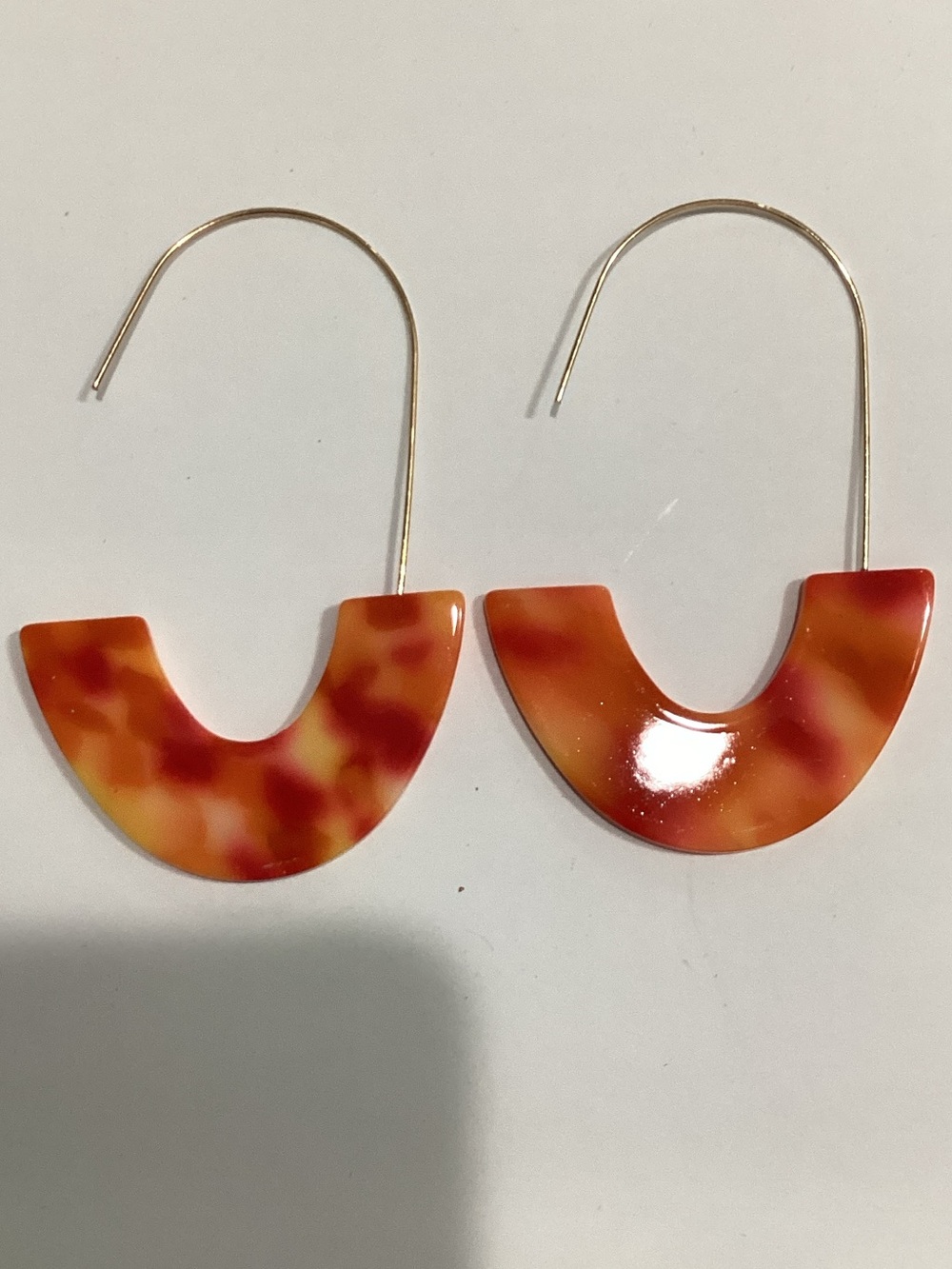 Fashion Jewelry Orange‎ Red Marbled Half-Circle Drop Earrings